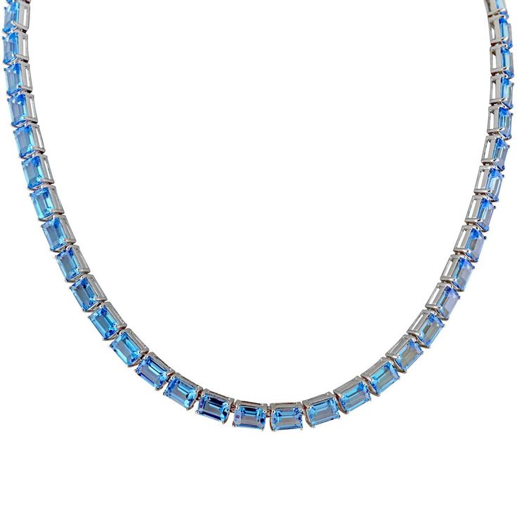 Electric Swiss Blue Topaz Necklace Swiss Blue Topaz Necklace, Best Jewellery Design, Blue Topaz Necklace, Topaz Necklace, Swiss Blue Topaz, Blue Hues, Emerald Cut, Amazing Jewelry, Blue Topaz