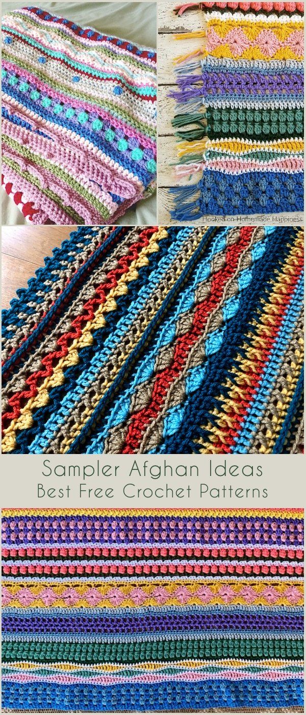 crocheted afghans with different colors and patterns