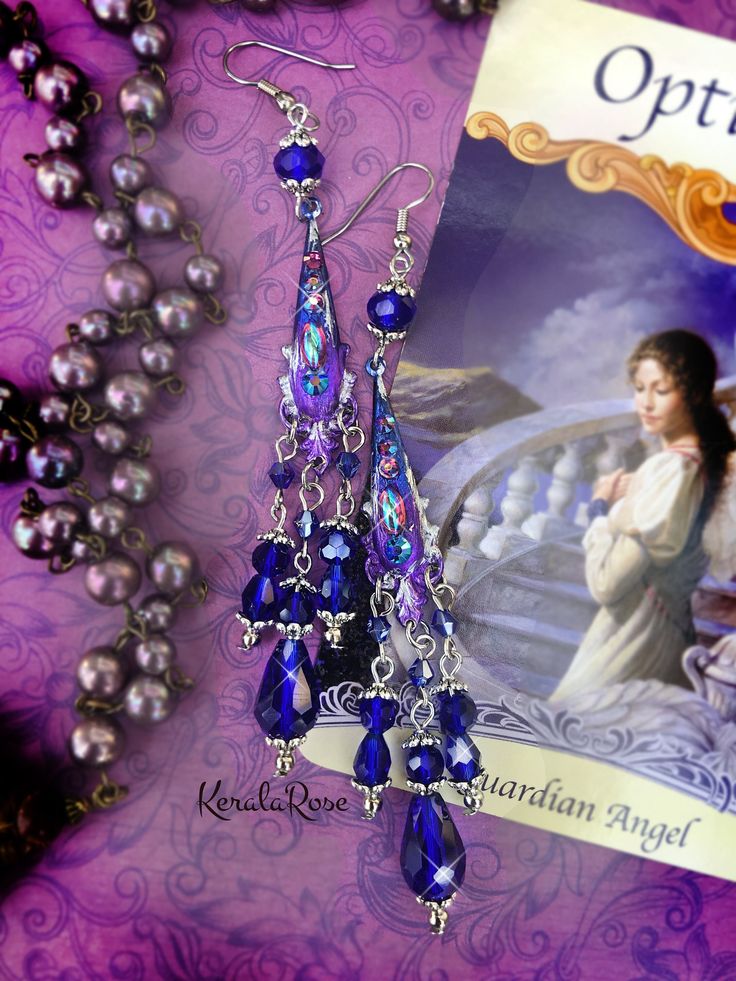 Handmade Blue Chandelier Earrings For Festive Occasion, Blue Dangle Chandelier Earrings For Celebration, Drop Chandelier, Handmade Chandelier, Ombre Color, French Wire, Shades Of Purple, Blue Crystals, Chandelier Earrings