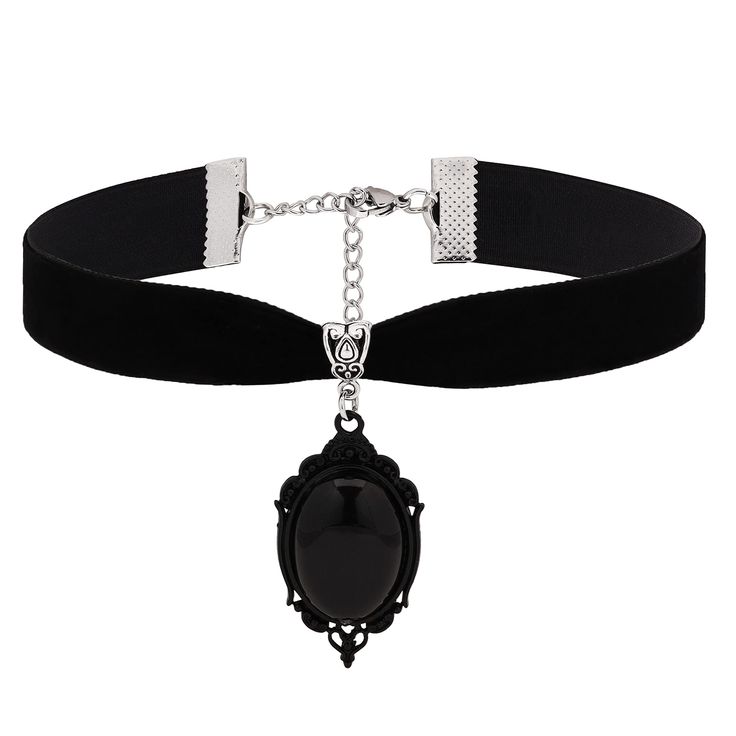 PRICES MAY VARY. GOTHIC GOTH VINTAGE BLACK VICTORIAN CHOKER NECKLACE: The Victorian Choker Necklace with Soft Velvet Design Is Nice And Unique, Goes Well With Any Other Accessories, Show Your Personality Every Moment MATERIALS: Meticulously crafted from high-quality zinc alloy SIZE & LENGTH: The Pendant measures 0.98 inches width, 1.57 inches height. The chain is 12.9 inches, extender chain 3 inches. PERFECT GOTHIC JEWELRY GIFT: Perfect Gifts on birthday, party, Halloween,New Year, Valentine's D Black Choker For Halloween Gift, Gothic Black Choker For Costume, Vintage Black Necklace For Halloween, Black Vampire Style Choker As Gift, Adjustable Black Jewelry For Costume, Adjustable Black Costume Jewelry, Vintage Costume Necklaces For Halloween, Vintage Halloween Costume Necklaces, Vintage Adjustable Necklace For Halloween