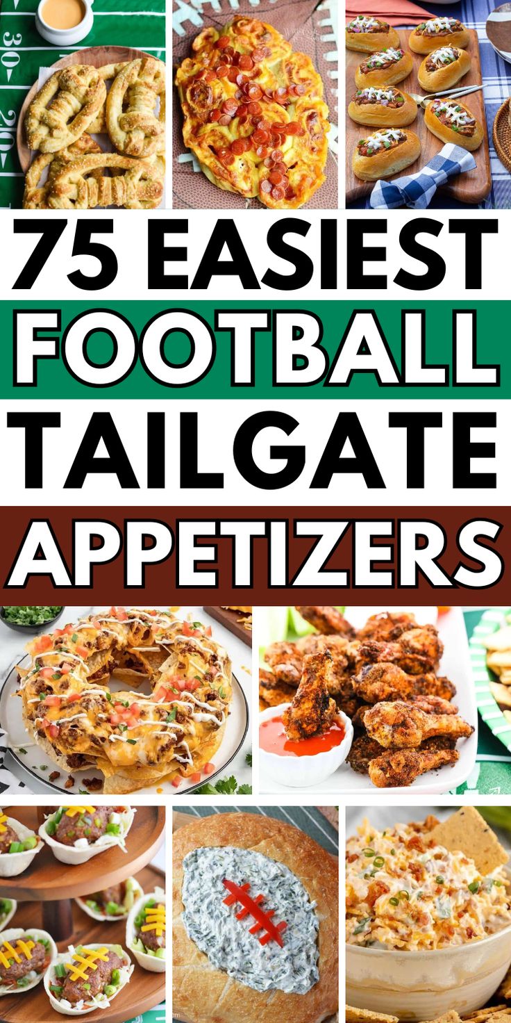 Football tailgate appetizers for a football party at home or to travel with on game day. Football Sunday Appetizers Easy, Snacks For Football Games Appetizers, Appetizers For Tailgate Party, Easy Football Apps, Football Game Snacks Appetizers Easy, Country Style Appetizers, Tailgate Finger Foods Snacks, Tailgate Potluck Ideas, Best Football Appetizers Easy