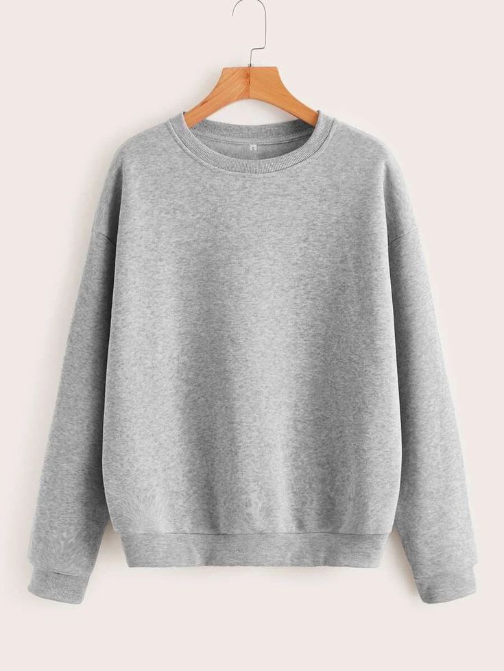 Dropped Shoulder Sweatshirt, Sports Sweatshirts, Round Neck Sweatshirts, Knit Sweatshirt, Clothing Size Chart, Womens Clothing Sizes, Looks Vintage, Grey Sweatshirt, Casual Sweatshirt