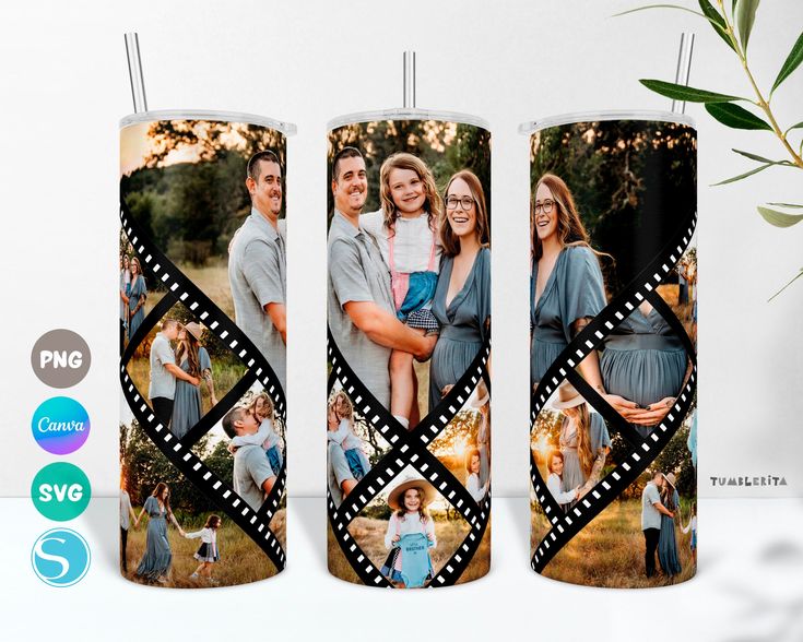 three personalized candles with photos on them