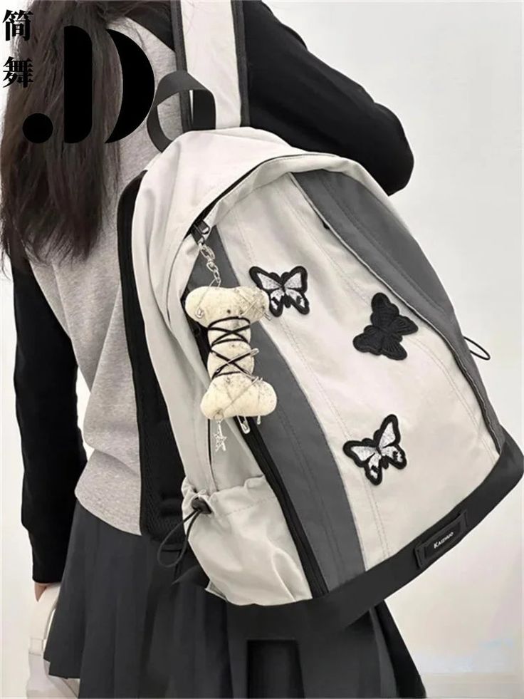 UAKISS - College Student School Backpack Vintage Butterfly Embroidery Bone Pendant Y2k Aesthetic Women Light Mountaineering Backpack Kou Diabolik Lovers, Vintage Canvas Bags, Backpack College, Backpack Vintage, Aesthetic Backpack, Butterfly Bags, Bone Pendant, College Backpack, Backpack Women