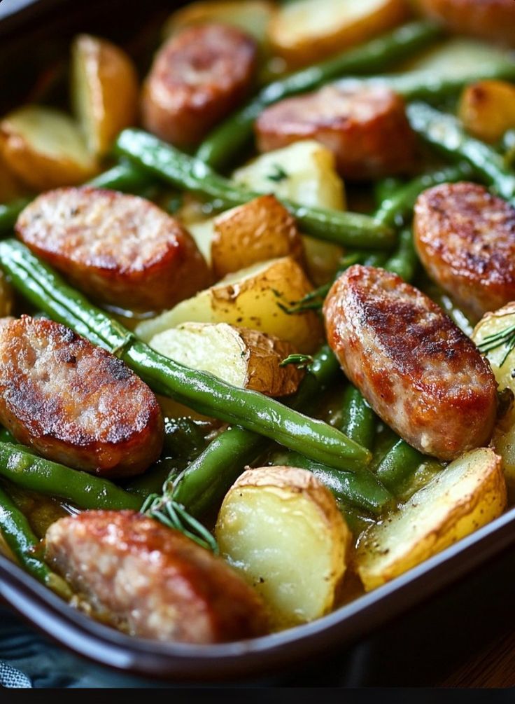 Health meal, low carbs meals, keto meal Smoked Sausage Green Beans Potatoes, Potato Sausage And Green Beans, Sausage Green Beans Potatoes Crockpot, Potato Sausage Green Beans, Greens And Beans Recipe Italian Sausage, Potatoes Sausage Green Beans, Smoked Sausage Potatoes And Green Beans, Kielbasa Green Beans And Potatoes, Potato Green Beans And Sausage