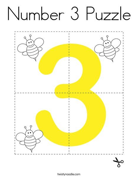 a number 3 puzzle with three bees on it and the letter s in the middle