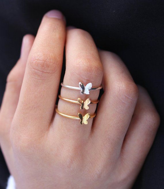 Gold Butterfly Ring, Dainty Silver Ring, Best Friend Rose Gold Ring,  Gift for Her, Mom, Delicate Butterfly Ring For Weddings, Rose Gold Butterfly Fine Jewelry, Minimalist Butterfly Ring As A Gift, Dainty Rings With Butterfly Charm, Dainty Butterfly Charm Rings, Dainty Butterfly Rings With Charm, Minimalist Butterfly Ring As Gift, Minimalist Butterfly Ring For Gift, Elegant Rings With Butterfly Charm For Gift