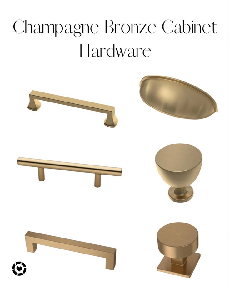 brass handles and knobs are featured in this brochure for champagne bronze cabinet hardware