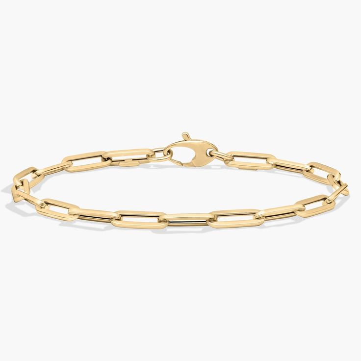 Slim links give this yellow gold bracelet a modern edge, and add to its layering potential.  Made in 14k Italian yellow gold. Paperclip Bracelet, 14k Rose Gold Bracelet, Rose Gold Bracelet, Yellow Gold Bracelet, Blue Nile, Metal Bracelets, Paper Clip, Types Of Metal, Jewelry Shop