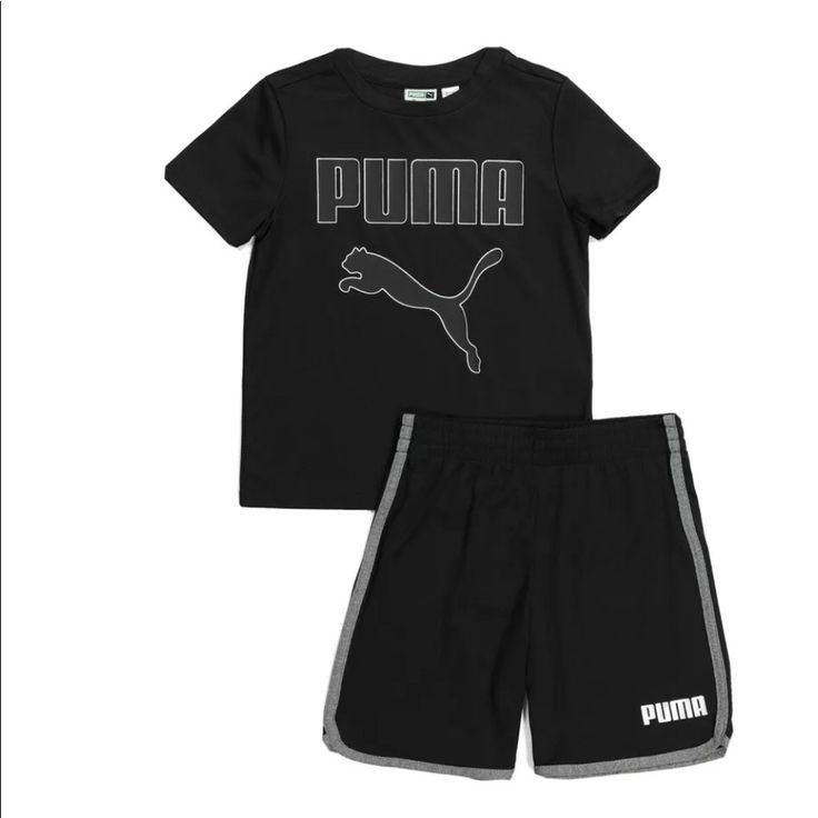 Puma 2pc Little Boys Performance T-Shirt & Short Set Size 4 Sporty Graphic Print Playwear Set, Sporty Graphic Print Sets For Playwear, Sporty Graphic Print Sets For Sports, Sporty Graphic Print Sports Sets, Sporty Playwear Set With Graphic Print, Sporty Playwear Sets With Letter Print, Black Graphic Print Playwear Sets, Black Graphic Print Sets For Playwear, Black Short Sleeve Sportswear Set