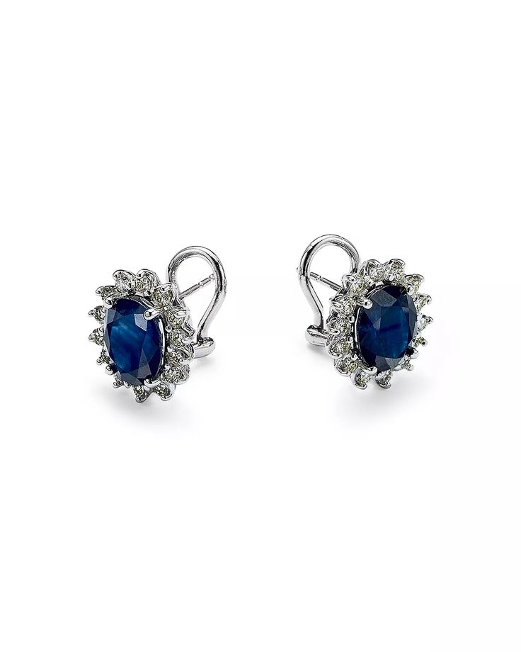 Bloomingdale's - Blue Sapphire & Diamond Stud Earrings in 14K White Gold - 100% Exclusive Formal Fine Jewelry Diamond Clip-on Earrings, White Gold Clip-on Diamond Earrings For Formal Events, Formal Clip-on Diamond Earrings Fine Jewelry, Formal White Gold Clip-on Diamond Earrings, Oval Sapphire Earrings With 17 Jewels, Formal White Gold Diamond Clip-on Earrings, 14k White Gold Earrings For Formal Occasions, Luxury Brilliant Cut Clip-on Earrings For Formal Occasions, Luxury Blue Diamond Earrings For Formal Occasions