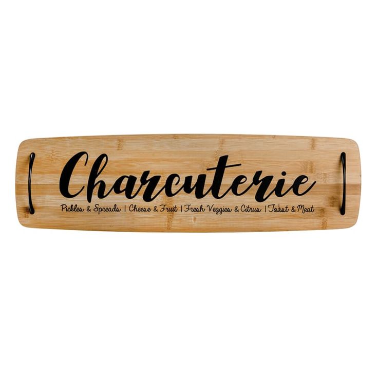 a wooden sign that says charuteriee on the front and back of it