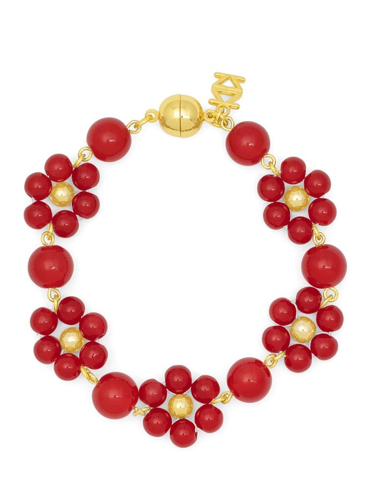 Brielle Bracelet Red Spring Jewelry With Flower Charm, Red Flower Charm Jewelry For Spring, Red Jewelry With Flower Charm For Spring, Spring Red Jewelry With Flower Charm, Red Flower-shaped Jewelry For Spring, Red Flower Jewelry For Spring, Red Flower-shaped Spring Jewelry, Elegant Red Flower Bracelets, Red Bracelet Gift For Spring