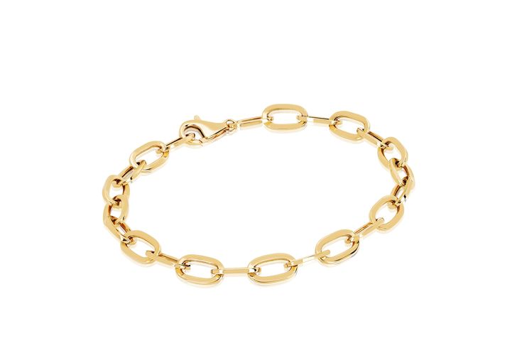 Our jumbo link bracelet is made entirely of 14k gold. Individual link measure: 5.5mm Total chain length: 7.25" Timeless Gold Link Bracelet With Polished Finish, Elegant Gold Link Bracelet With Polished Finish, Luxury Yellow Gold Diamond Bracelet With Cable Chain, Luxury Chain Bracelet With Rectangular Cable Chain Links, Formal Gold Bracelet With Oval Link And Box Chain, Formal Gold Bracelet With Box Chain, Formal Yellow Gold Diamond Bracelet With Cable Chain, Luxury Gold Chain Link Bracelet With Polished Finish, Luxury 14k Gold Cable Chain Bracelet