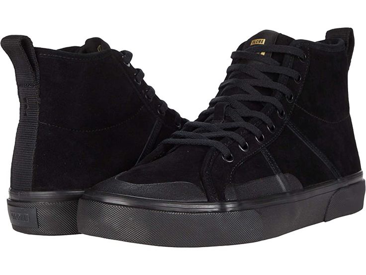 Globe Los Angered II - Men's Skate Shoes : Black Wolverine/Montano : Clean, classic style meets modern performance with the Globe Los Angered II high-top shoes! Part of the +/+ Collection inspired by Dion Agius. High-top sneakers in a fashion-forward silhouette. Uppers of full-grain leather or oiled suede with stitch panel detail. Nitrolite shockbed for all-day comfort. Super V outsole offers flexible, lightweight wear. S-Trac lug pattern and additional material thickness in the toe and heel ens Leather High-top Urban Skate Shoes, Leather High-top Skate Shoes Urban Style, Modern High-top Sneakers For Fall Streetwear, Black Suede High-top Sneakers, Urban Leather High-top Sneakers For Skateboarding, Mid-top Suede Skate Shoes With Rubber Sole, High-top Sneakers With Gum Sole, High-top Sneakers With Gum Sole For Fall, Fall High-top Sneakers With Contrast Sole For Streetwear