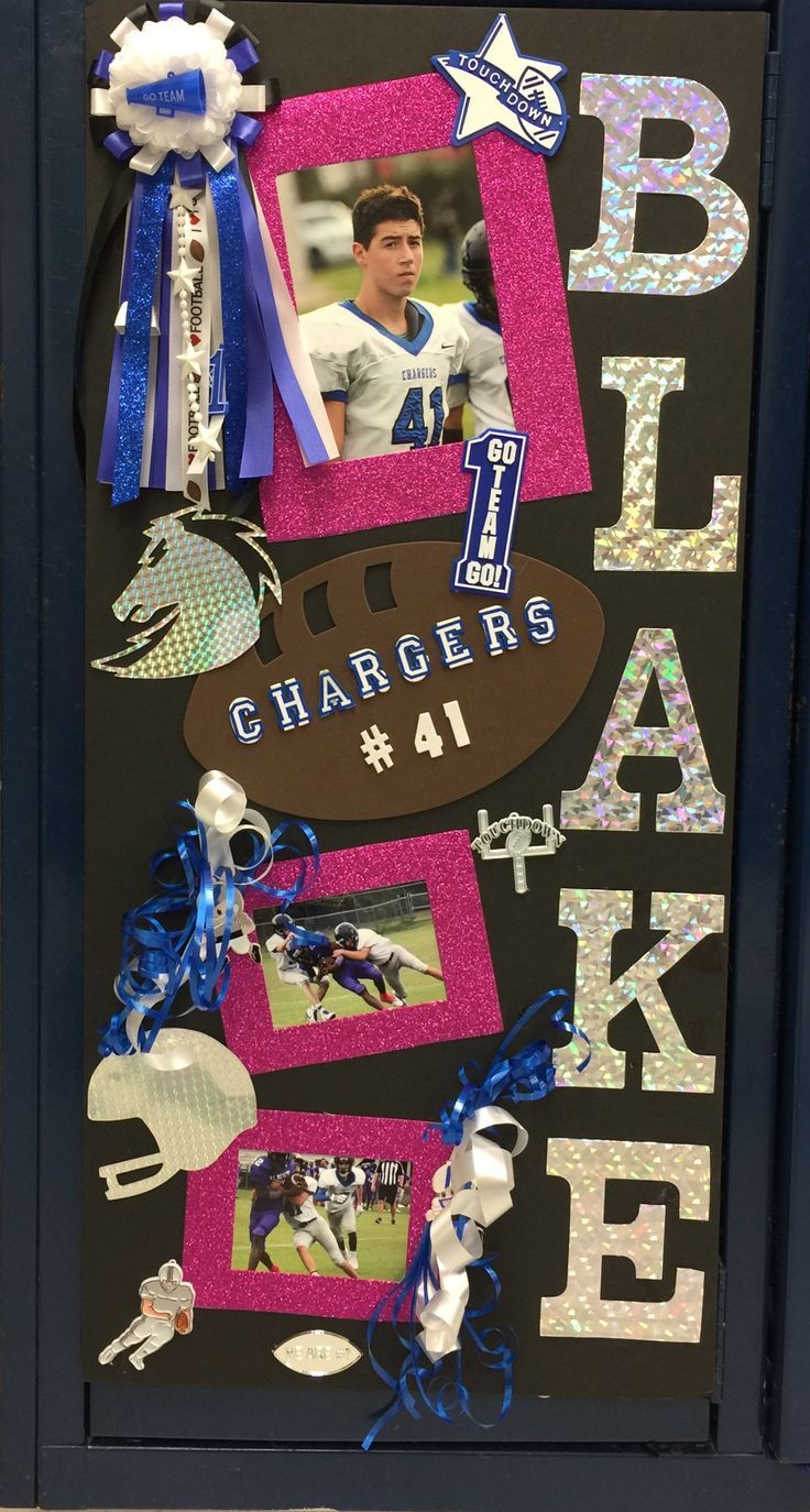 this is a collage made to look like a football player's locker door