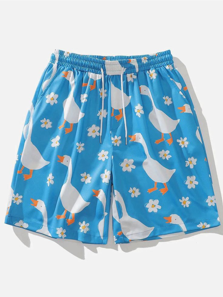 TALISHKO™ - Flowers Goose Shorts talishko.com Casual Short Bottoms For Summer, Summer Bermuda Leisure Bottoms, Leisure Bermuda Bottoms For Summer, Bermuda Bottoms For Leisure In Summer, Casual Swim Trunks With Short Leg For Vacation, Casual Short Leg Swim Trunks For Vacation, Casual Bermuda Shorts For Spring, Casual Swim Trunks With Built-in Shorts For Summer, Casual Cotton Swim Trunks With Built-in Shorts