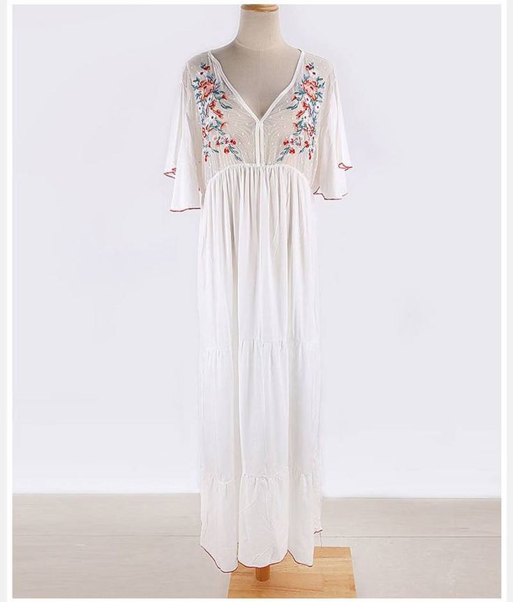 Embroidery Flower Mesh Patchwork Bohemian Long DressOne size: Shoulder 47cm, Bust 100cm, Length 125cm


NOTE
1. The size may have 2-3 cm differs due to manual measurement. Please note when you measure.
2. Suggestion of cold water hand washing.It can help items keep their shape. Bohemian Floral Patchwork Maxi Dress, White Floral Patchwork Short Sleeve Dresses, Bohemian Maxi Dress With Floral Patchwork For Spring, Spring Bohemian Patchwork Maxi Dress, Bohemian Spring Maxi Dress With Floral Patchwork, White Floral Patchwork Dress For Vacation, Spring Bohemian Maxi Dress With Floral Patchwork, Spring V-neck Maxi Dress With Multicolor Embroidery, Folk Style Long Boho Dress For Spring