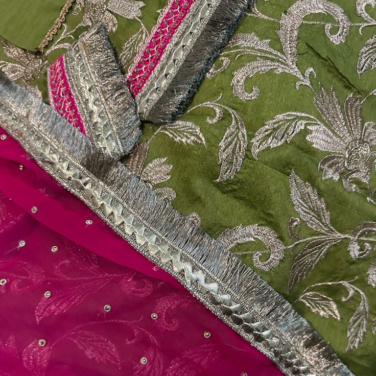 Pakistan Wedding 3 Piece Dress Fancy Dupatta Embroidered Shirt With Straight Trouser. Pista Green Dress With Intricate Embroidery For Festive Occasions, Festive Pista Green Dress With Intricate Embroidery, Pista Green Raw Silk Dress For Wedding, Pista Green Raw Silk Wedding Dress, Festive Raw Silk Dress With Multicolor Embroidery, Multicolor Embroidered Semi-stitched Dress For Wedding, Traditional Tissue Silk Dresses With Intricate Embroidery, Pista Green Chanderi Dress With Intricate Embroidery, Festive Brocade Dress With Resham Embroidery