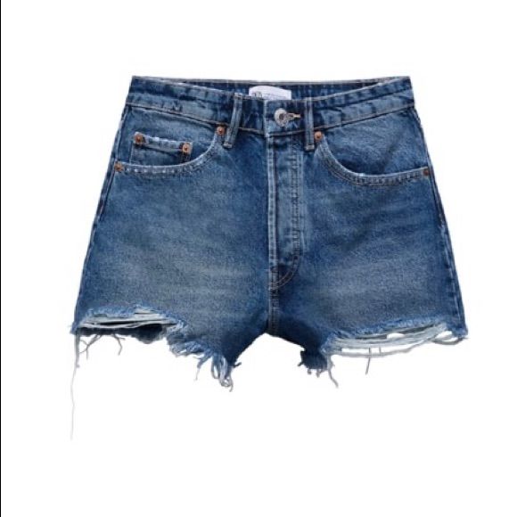 Brand New 28/ Us 6 Chic High Rise Dark Wash Jean Shorts, Zara Straight Leg Jean Shorts For Summer, Zara Straight Leg Medium Wash Shorts, Zara Cutoff Jean Shorts In Medium Wash, Zara High-waisted Denim Blue Jean Shorts, Zara High Rise Jean Shorts With Pockets, Zara Medium Wash Cutoff Jean Shorts, Zara High Rise Jean Shorts For Summer, Zara High-rise Medium Wash Jean Shorts