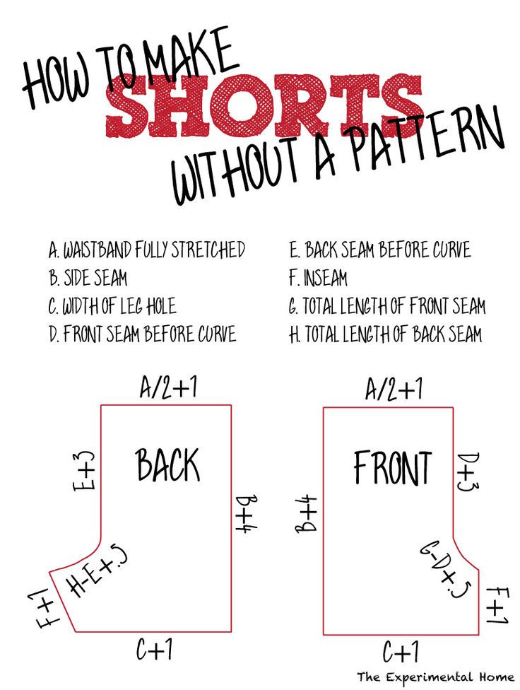 the instructions for how to make shorts without a pattern are shown in red and black