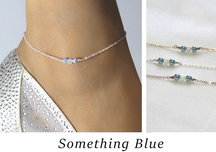 "A \"something blue\" wedding anklet is a charming and symbolic accessory that adds a touch of tradition and elegance to a bride's ensemble. This piece of jewelry incorporates the age-old wedding tradition of having \"something old, something new, something borrowed, and something blue\" for good luck. ✦ Sterling Silver, 14k Gold Filled or Rose Gold Filled Chain and All Components   ✦ 2 - 4mm Light Blue Swarovski Pearls ✦ 1 - 4mm White Lab Opal ✦ Handmade to order ✦ To order an extension: https://www.etsy.com/listing/233998668 WHY YOU'LL LOVE IT * Because handmade = made with love, care, and thought. * Ethically Sourced * Comes beautifully gift boxed * Crafted with care from sunny South Florida. ♡ HAPPINESS GUARANTEE: We stand by our jewelry and want you to love it too! GIFTS All orders ar Dainty White Wedding Anklets, Dainty Adjustable Anklets For Wedding, Delicate Silver Anklets For Wedding, Delicate Silver Wedding Anklets, Silver Dainty Anklets For Wedding, Dainty Gold Anklets For Wedding, Dainty Blue Bracelets For Wedding, Elegant Blue Anklets For Gift, Adjustable Blue Anklets For Party