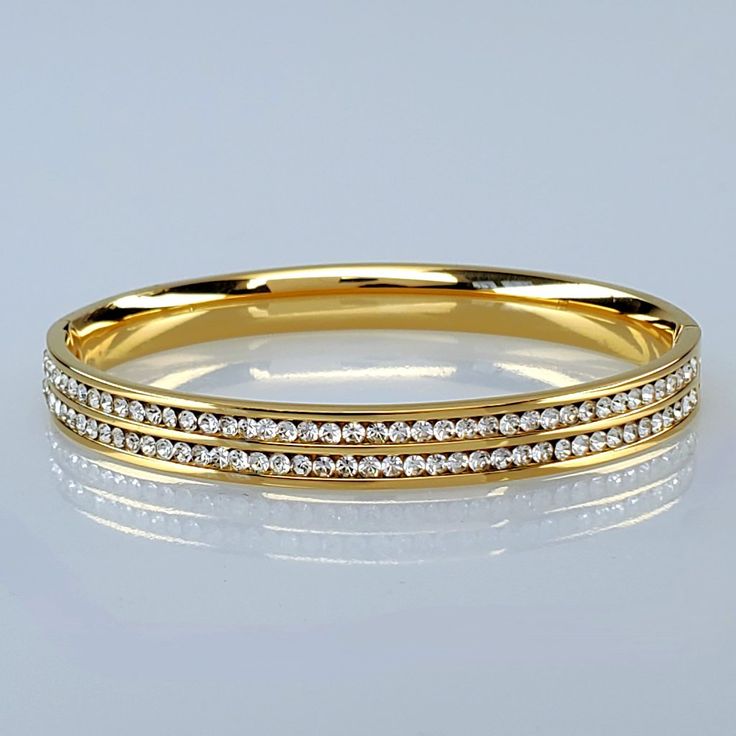 Brand New Women's Diamond & Gold Bangle Bracelet 14k Gold Plated Sterling Silver Genuine 2ct Radiant Cut Lab Created Diamonds 7" - The Most Common Women's Size Retail Price $350 Buy With Confidence From A Top Rated Seller With A 99%+ Feedback Rating! A0334 (Id-1694) 14k Gold Bangle Bracelet, Gold Bangle Bracelet, Gold Bangle, Diamond Gold, Women Diamond, Radiant Cut, Lab Created Diamonds, Gold Bangles, Gold Plated Sterling Silver