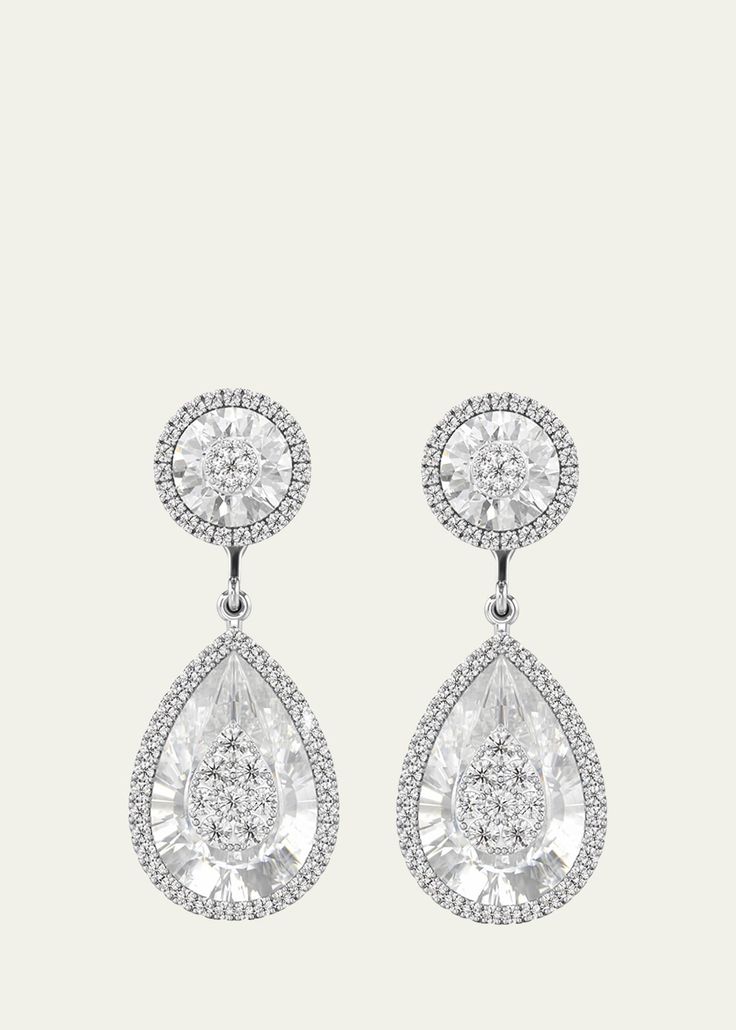 Bhansali 18K White Gold One Collection Pear Quartz Drop Earrings with Diamond Halo - Bergdorf Goodman Luxury Teardrop Bridal Earrings For Formal Occasions, Luxury Pear-shaped Bridal Earrings For Formal Occasions, Luxury Diamond Earrings With Halo Design For Evening, Luxury Halo Design Diamond Earrings For Evening, Luxury Diamond White Halo Bridal Earrings, Luxury Diamond Bridal Earrings With Halo Design, Luxury Bridal Earrings With Brilliant Cut Pear-shaped, Luxury Pear-shaped Bridal Earrings With Brilliant Cut, Luxury Pear-shaped Brilliant Cut Bridal Earrings