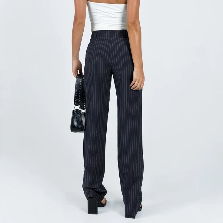 Condition Brand New With Tags Color Is Navy With White Stripes Size Women’s 6 Casual High Waist Pinstripe Pants, Pinstripe High-waisted Pants For Summer, Summer Pinstripe High-waisted Pants, Pinstripe High-waisted Pants For Spring, Pinstripe High Waist Pants For Spring, Pinstripe Fitted Bottoms For Office, Pinstripe Fitted Office Bottoms, Fitted Pinstripe Bottoms For Office, Fitted High Waist Pinstripe Bottoms