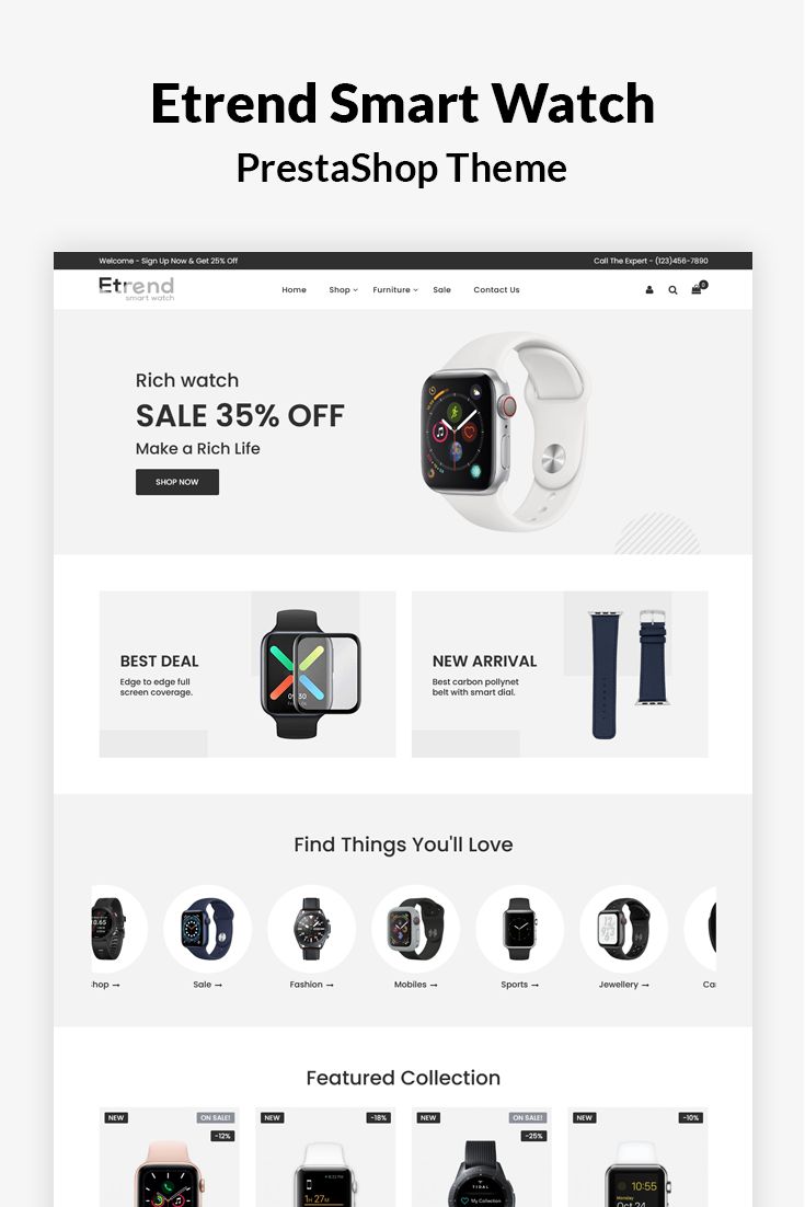 Etrend Smart Watch - Responsive PrestaShop Theme Mobile Accessories Website Design, Smart Watch Website Design, Luxury Watch Website Design, Shopify Product Page Design, Watches Website Design, Website Product Page Design, Ecommerce Web Design Layout, Watch Website Design, Online Store Web Design