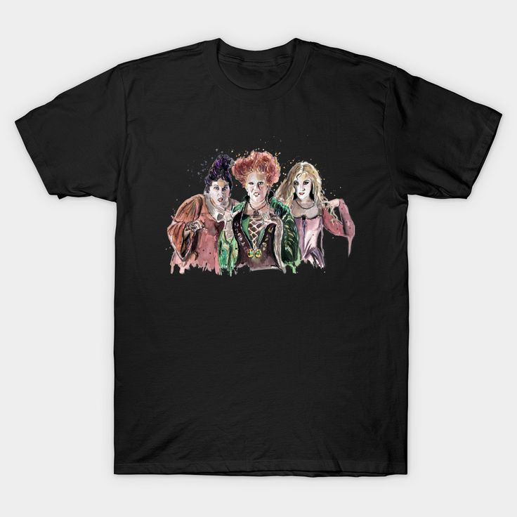 three women with long hair and makeup on black t - shirt