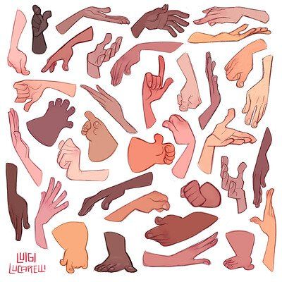 many different hands and fingers are shown together