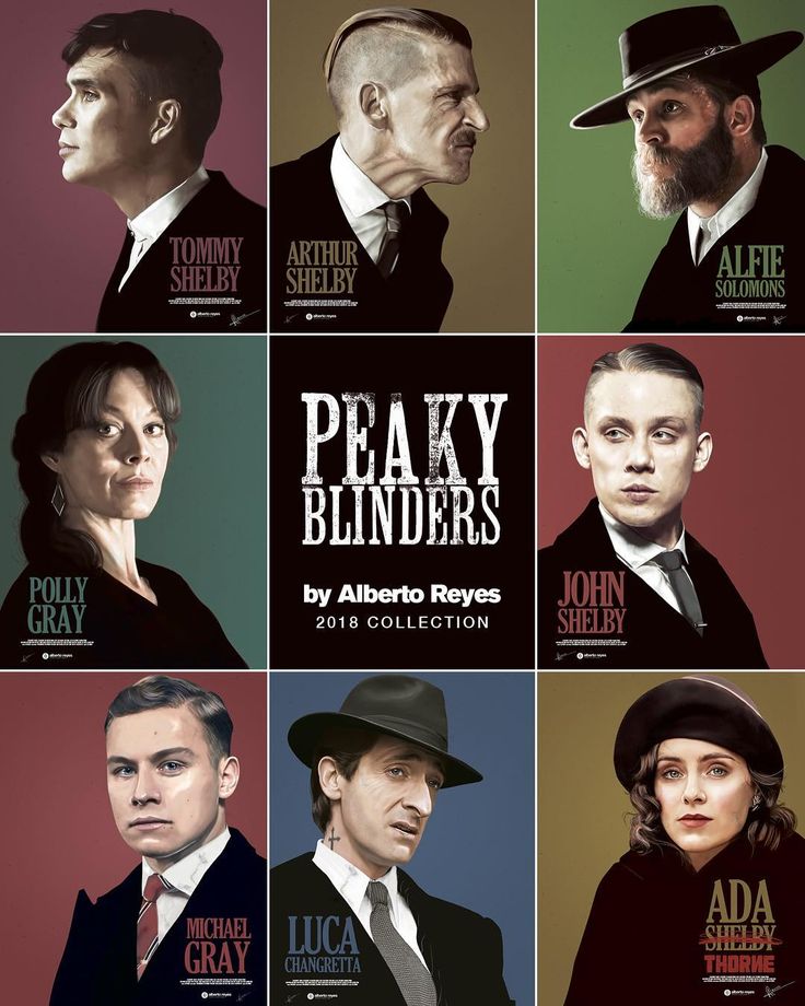 the poster for peaky blunders is shown in many different colors and sizes