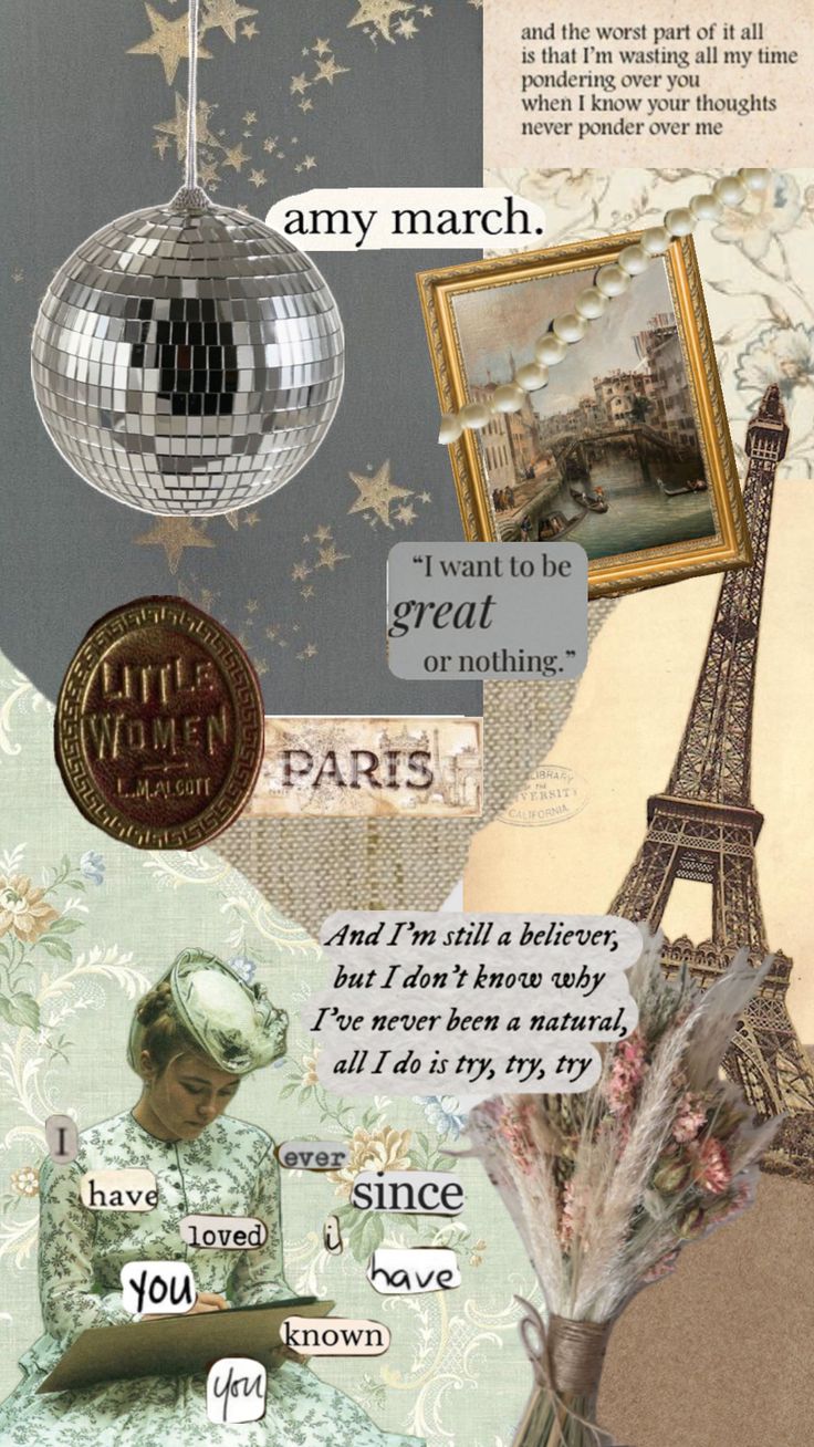 the collage has many different pictures and words on it, including an eiffel tower