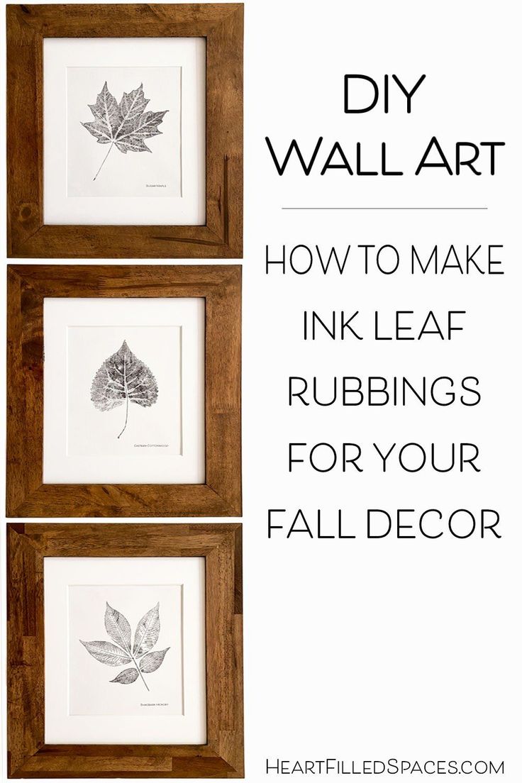 three framed pictures with the words how to make ink leaf rubbings for your fall decor