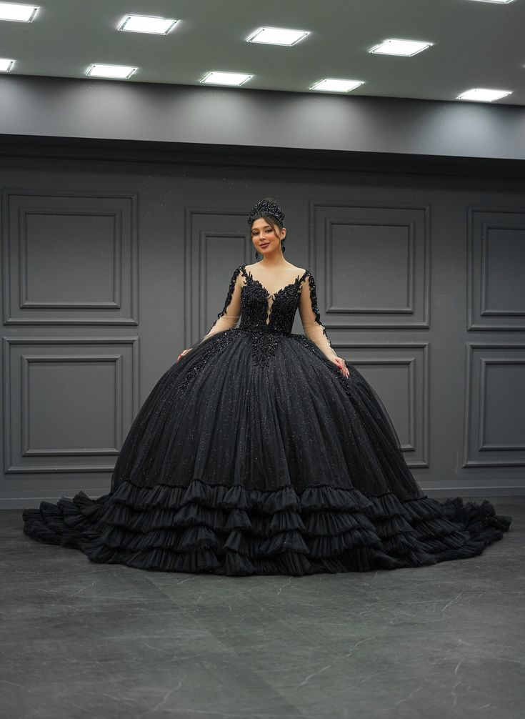 Elegant Black Ball Gown Quinceanera Dress, Black Ball Gown Quinceanera Dress For Party, Elegant Black Dress For Quinceanera, Black Ball Gown For Quinceanera Or Debutante Ball, Black Gown For Quinceanera, Elegant Black Quinceanera Ball Gown, Black Dress With Fitted Bodice For Quinceanera, Black Quinceanera Dress With Fitted Bodice, Elegant Black Ball Gown For Quinceanera