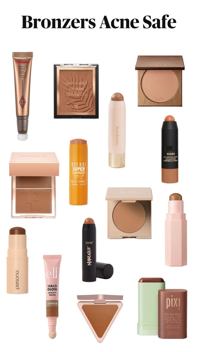 Makeup acne safe| #acnesafe | bronzer | makeup | aesthetic | recommend | beauty tips | charlottetilbury | #tarte | ilia cosmetics | fenty beauty | #bronzer  #beautyproducts #makeupproducts Wet N Wild Bronzer, Fenty Beauty Bronzer, Acne Safe Makeup, Makeup Acne, Bronzer Stick, Face Mapping Acne, Safe Makeup, Milani Makeup, Bronzer Makeup