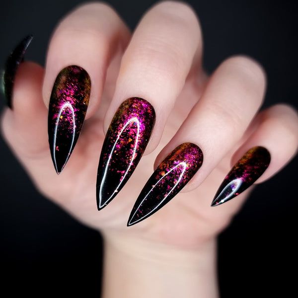 Elite Nails, Magenta And Orange, Sun Nails, Beauty Land, Opal Nails, Witchy Nails, Sharp Nails, Black Acrylic Nails, Ombre Nails Glitter