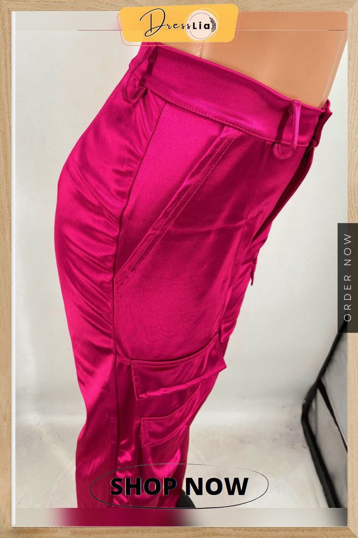 Solid Color Multi-pocket High Waist Wide Leg Pants Fitted Bottoms With Multiple Pockets And Tapered Leg, Pink High-waisted Cargo Pants With Side Pockets, Pink High-waist Parachute Pants With Pockets, High-waist Pink Bottoms With Pockets, Pink Straight Bottoms With Cargo Pockets, High Waist Pink Bottoms With Pockets, High Waist Pink Pants With Side Pockets, Pink High-waisted Pants With Side Pockets, Fitted Pink Bottoms With Side Pockets