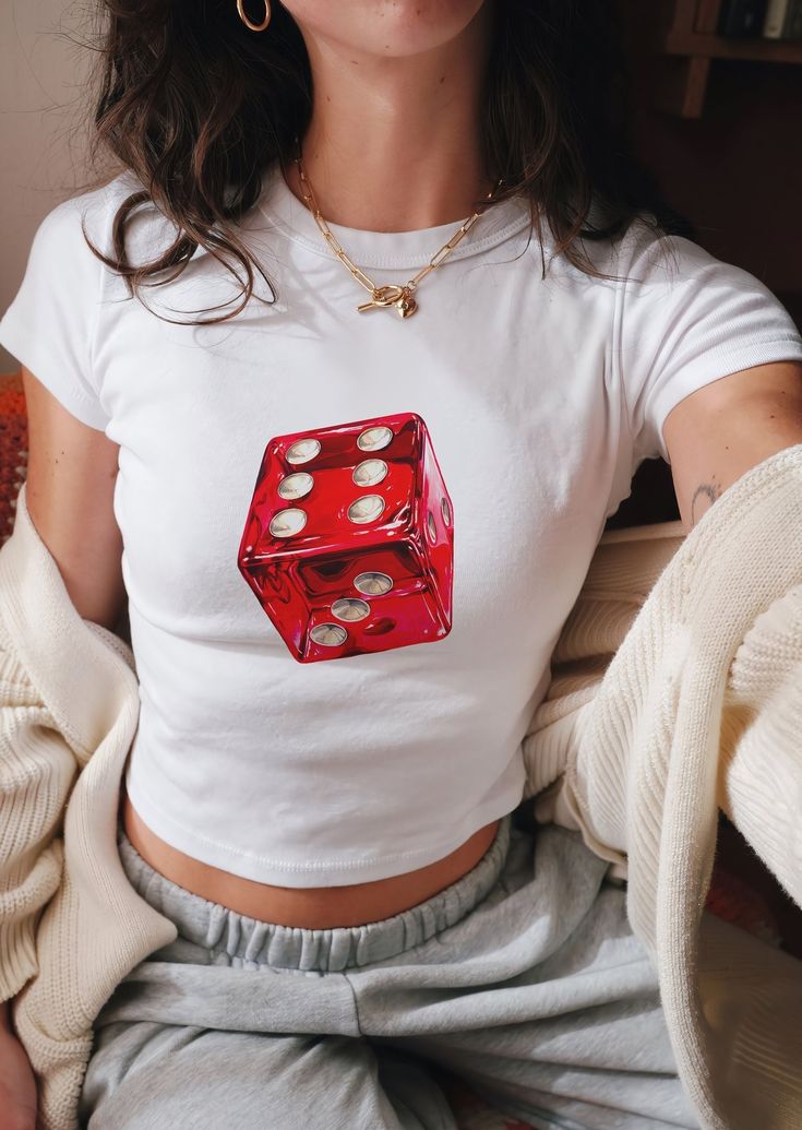 Lucky Dice Tee,Dice T-shirt, Trendy Aesthetic Tee, Y2K Baby Tee, Trendy Baby Tee, 90s Fashion , Women's Midweight Cotton Tee Baby Tee Shirt, Baby Tee Shirts, Y2k T Shirt, Y2k Baby Tee, Trendy Aesthetic, Baby Tees, Trendy Baby, Tshirt Design, May 13