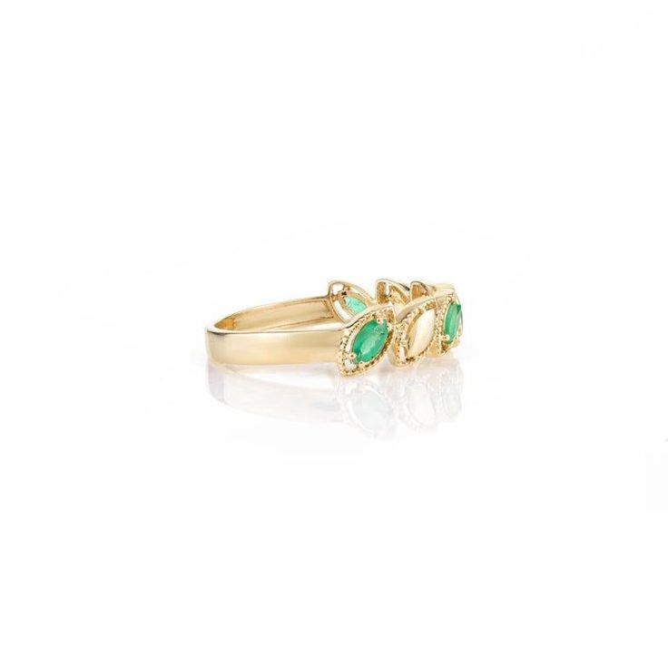 This is part of Chairish’s Fine Jewelry assortment.  Delicate Emerald Birthstone Wedding Band Ring in 14K Gold symbolizes the everlasting love between a couple. It shows the infinite love you have for your partner. The round shape represents love which will continue and makes your promises stay forever. Emerald enhances the intellectual capacity. Lightweight and gorgeous, this is a perfect Emerald Birthstone Band. It can be a Bridal Shower Gift, Girlfriend Gift, Gift For Sister, Mother Daughter Fine Jewelry Yellow Gold Emerald Ring For Promise, Fine Jewelry Yellow Gold Emerald Promise Ring, Luxury Marquise Emerald Ring For Wedding, Luxury Marquise Emerald Wedding Ring, Luxury Diamond Birthstone Ring For Wedding, Luxury Birthstone Rings For Wedding, Emerald Open Ring Birthstone For Wedding, Emerald Birthstone Open Ring For Wedding, Fine Jewelry Open Emerald Wedding Ring