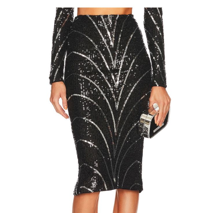 Michael Costello Sequin Skirt Elegant Sequined Pencil Skirt For Night Out, Glamorous Cocktail Pencil Skirt, Elegant Metallic Skirt With Sequins, Chic Sequined Evening Pencil Skirt, Chic Sequined Pencil Skirt For Evening, Chic Evening Sequined Pencil Skirt, Fitted Metallic Holiday Skirt, Silver Elegant Evening Bottoms, Chic Silver Sequined Skirt