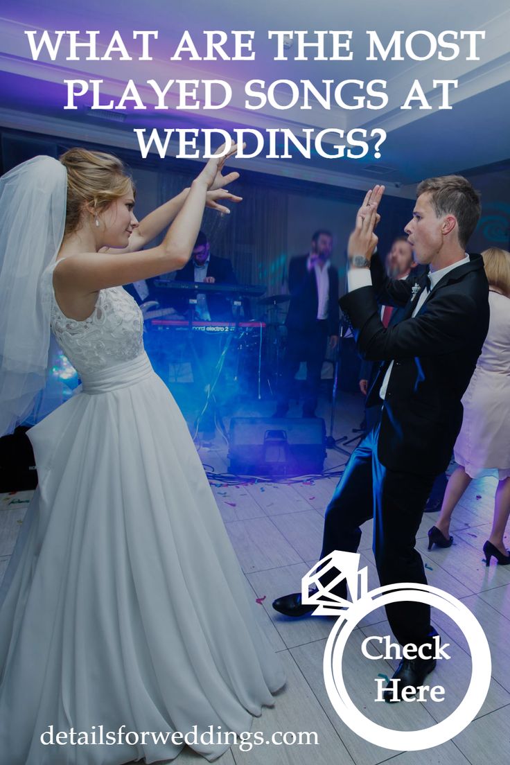 a bride and groom dancing on the dance floor with text that reads, what are the most played songs at wedding?