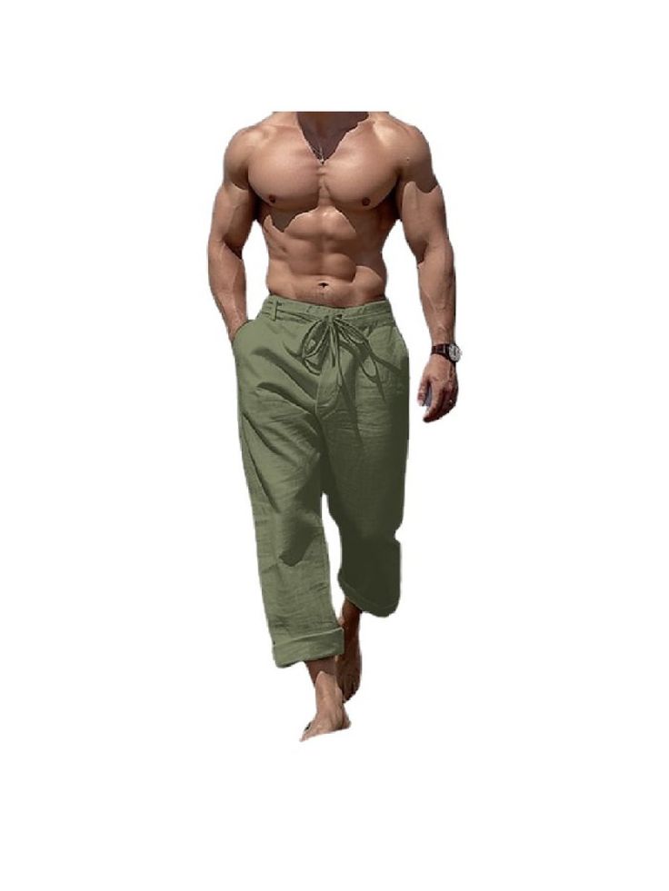 Men Linen Pants, Men's Beach Holiday Plain Casual Linen Pants Men Linen Pants, Casual Linen Pants, Mens Linen Pants, Men Beach, Beach Holiday, Linen Pants, Army Green, Pants, Trousers