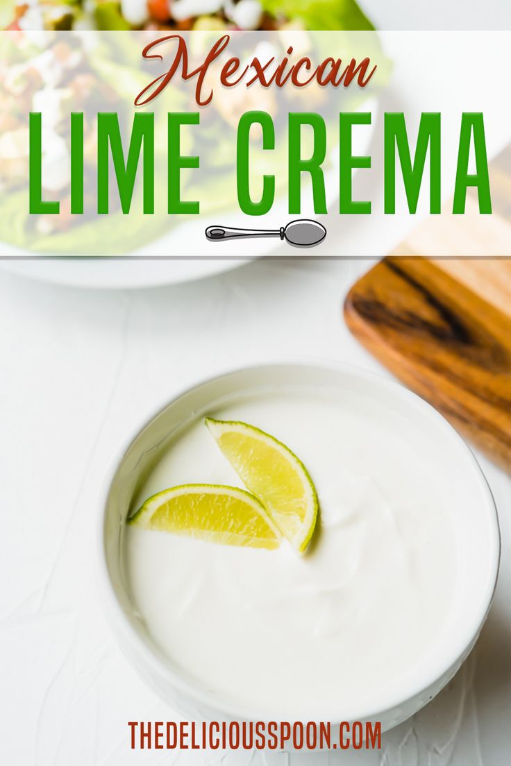 mexican lime creme in a bowl with a spoon and lemon wedges on the side