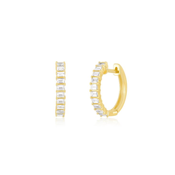 Prong Set Diamond Baguette Hoop Earrings14k Yellow Gold / Pair Yellow Gold Hoop Diamond Earrings With Baguette Diamonds, Yellow Gold Diamond Hoop Earrings With Baguette Diamonds, Yellow Gold Baguette Diamond Hoop Earrings, Small Hoop Yellow Gold Earrings With Baguette Diamonds, Small Hoop Earrings In Yellow Gold With Baguette Diamonds, 14k Gold Hoop Earrings With Baguette Diamonds, Small Hoop Huggie Earrings With Baguette Diamonds, Fine Jewelry Yellow Gold Hoop Earrings With Baguette Diamonds, Yellow Gold Hoop Earrings With Baguette Diamonds