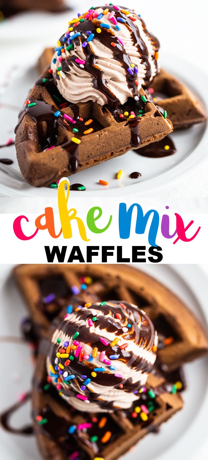 two plates with waffles covered in chocolate and sprinkles