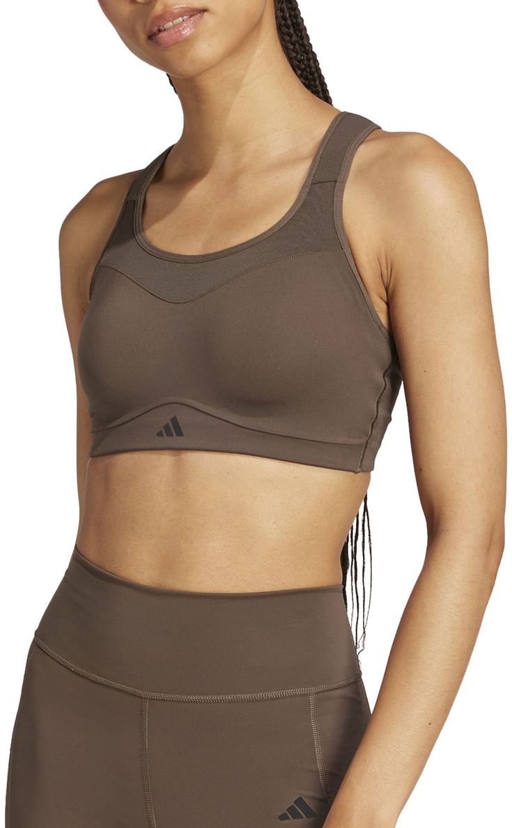 Push through your toughest workouts without missing a beat in this high-support workout bra from adidas. Moisture-absorbing AEROREADY keeps you dry, while mesh panels provide airflow for targeted cooling. Adjustable straps can be worn straight or cross back style. Fit & Design: Tight fit Square neck Moisture-absorbing AEROREADY Sleek Adiflex fabric Adjustable straps fit straight or cross-back Elastic bottom band High support Padded High Support Bra, Workout Bra, High Impact Sports Bra, Athletic Apparel, Adidas Women, Square Neck, Adjustable Straps, Sports Bra, Top Brands