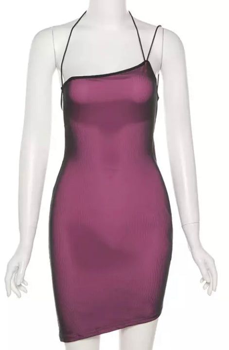 Baddie (Purple) Cute Mesh like Halter Tie Up backless Baddie mini Dresses Perfect for a night out on a town Purple One-shoulder Mini Dress For Party, Purple One Shoulder Mini Dress For Party, Purple Bodycon Dress For Party, Chic Purple Mini Dress For Party, Purple One Shoulder Evening Mini Dress, Purple Sleeveless Bodycon Dress For Club, Pink One-shoulder Club Mini Dress, Pink One-shoulder Mini Dress For Club, Purple One Shoulder Mini Dress For Night Out