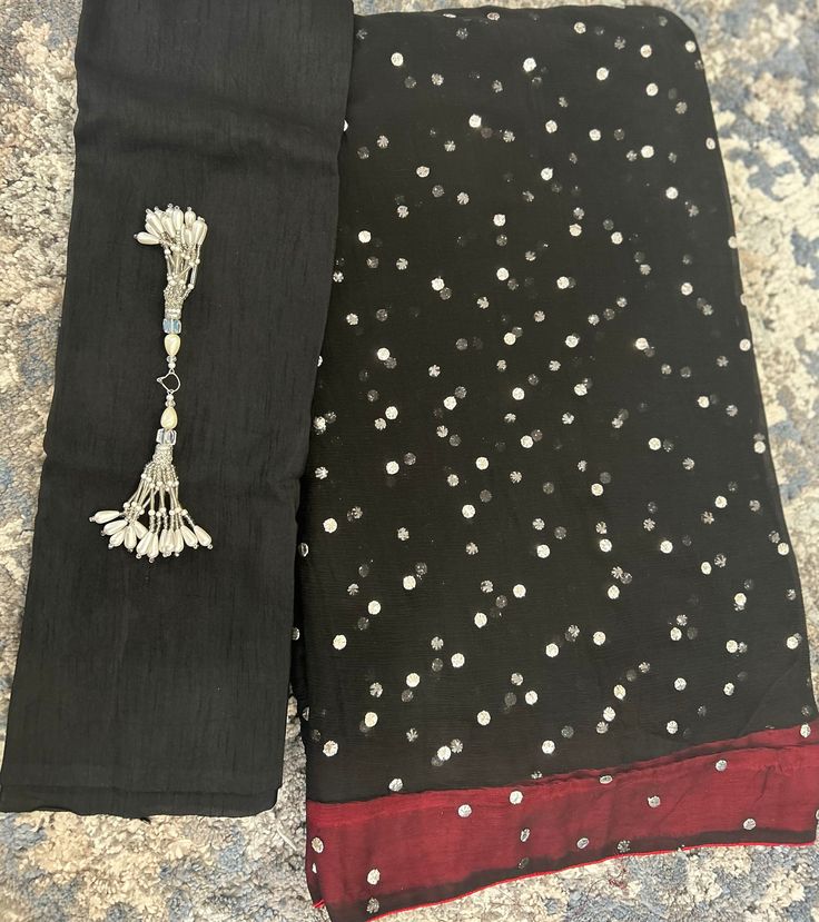 Beautiful black colour Kamdani sarhi from Pakistan Festive Black Pre-draped Saree With Self Design, Traditional Black Pre-draped Saree, Festive Black Pre-draped Saree With Cutdana, Elegant Black Pre-draped Saree With Zari Work, Elegant Black Silk Pre-draped Saree, Traditional Black Chanderi Saree, Black Traditional Dupatta For Designer Wear, Black Traditional Designer Dupatta, Black Pre-draped Saree For Festivals With Unstitched Blouse